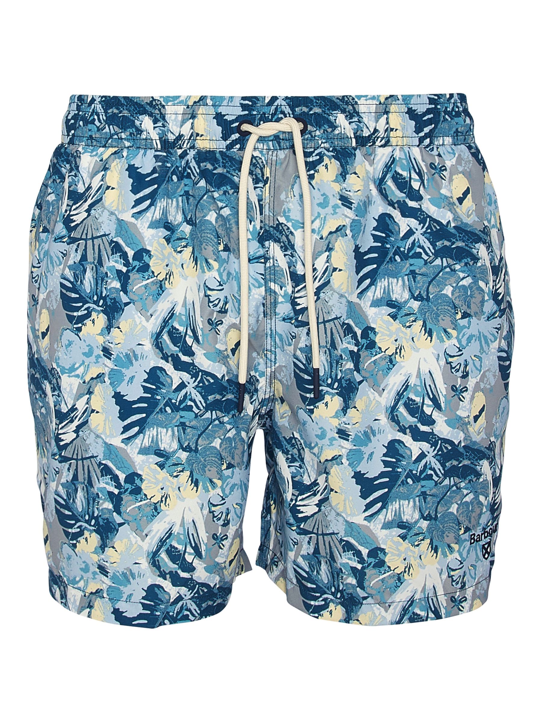 Barbour Hindle Palm Leaf Print Swim Shorts, Sky at John Lewis & Partners