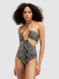 AllSaints Cody Cutout Snake Print Swimsuit, Waimea Black