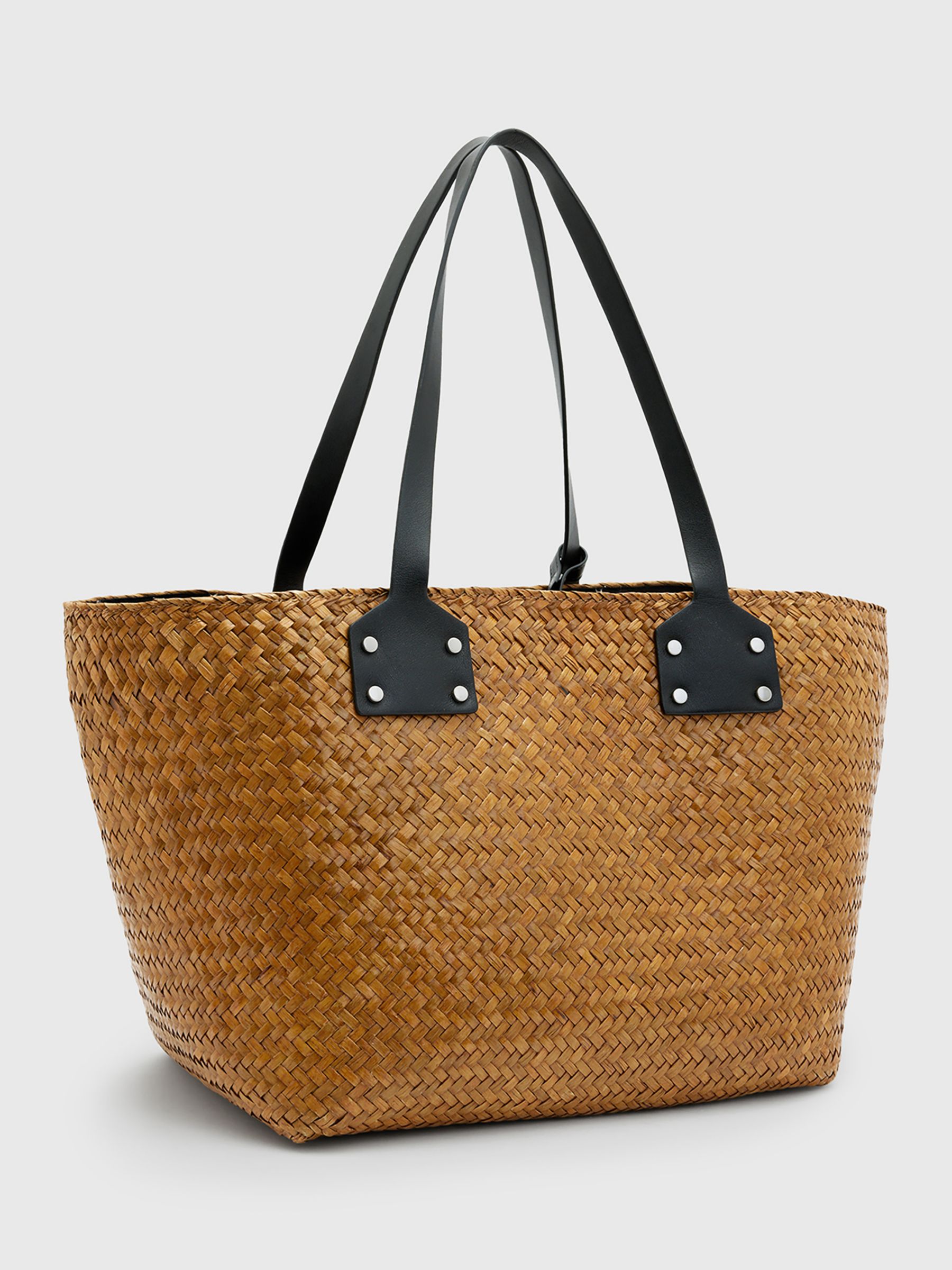 AllSaints Mosley Straw Tote Bag, Almond Beige at John Lewis & Partners