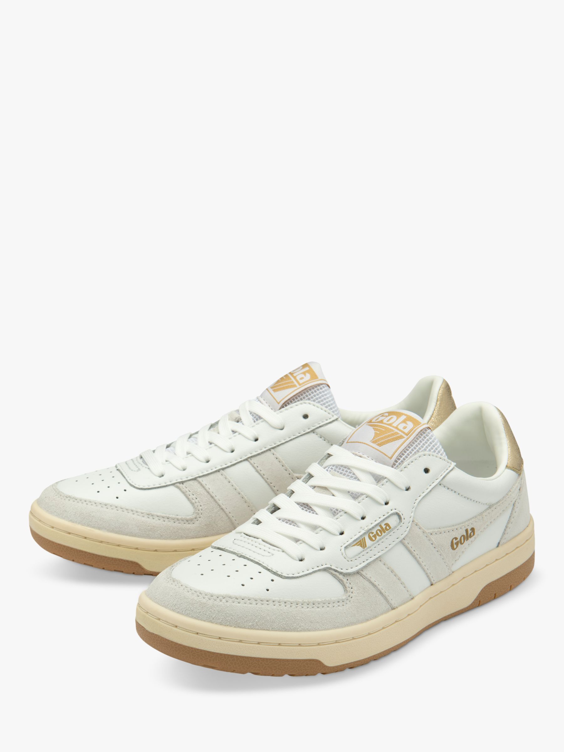 Buy Gola Classics Hawk Leather Lace Up Trainers, White/Gold Online at johnlewis.com