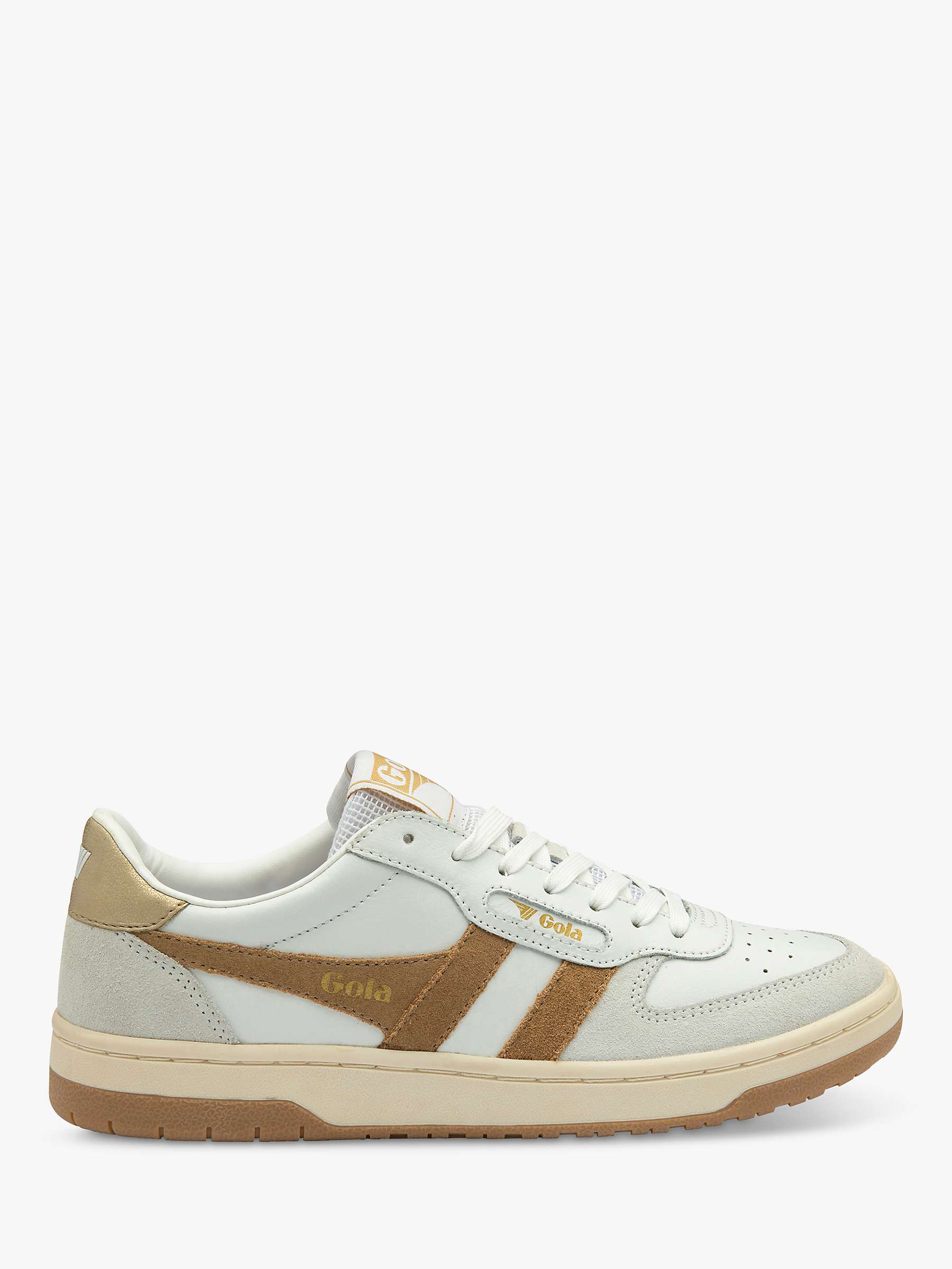 Buy Gola Classics Hawk Leather Lace Up Trainers, White/Caramel/Gold Online at johnlewis.com