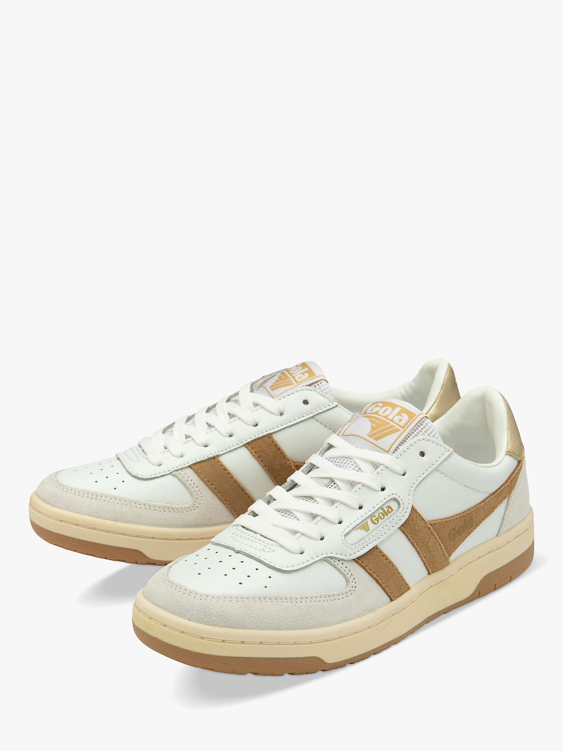 Buy Gola Classics Hawk Leather Lace Up Trainers, White/Caramel/Gold Online at johnlewis.com