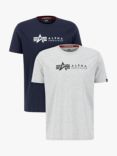 Alpha Industries Crew T-Shirt, Pack of 2, Grey Heat/Rep Blue