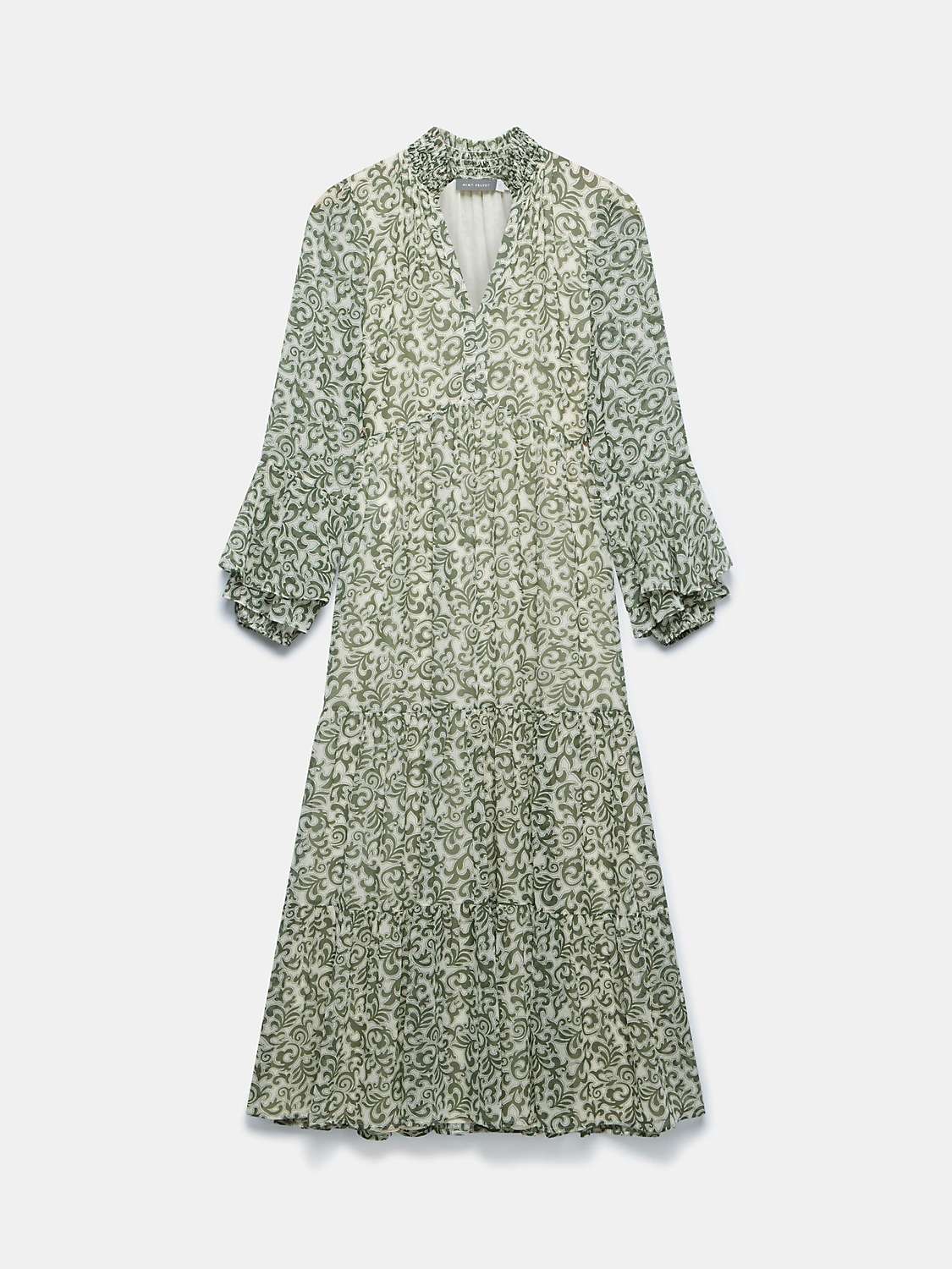 Buy Mint Velvet Abstract Print Tiered Maxi Dress, Khaki Online at johnlewis.com