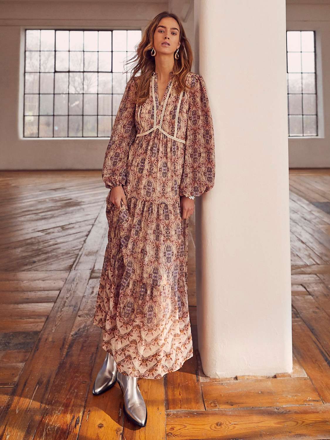 Buy Mint Velvet Abstract Print Tiered Maxi Dress, Natural/Multi Online at johnlewis.com