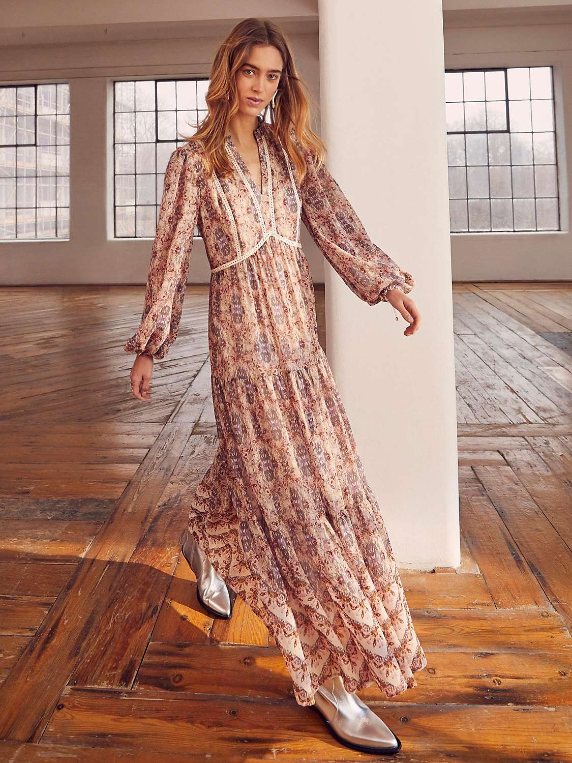 Buy Mint Velvet Abstract Print Tiered Maxi Dress, Natural/Multi Online at johnlewis.com