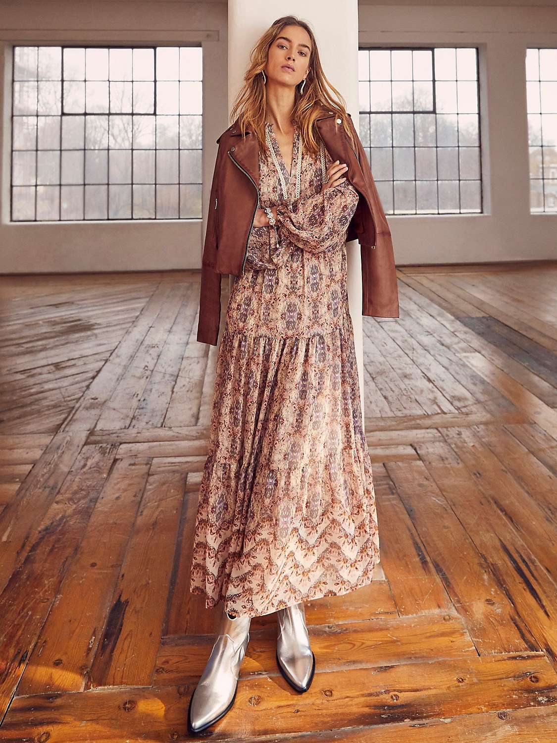 Buy Mint Velvet Abstract Print Tiered Maxi Dress, Natural/Multi Online at johnlewis.com