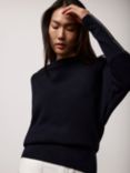 Mint Velvet Off The Shoulder Zip Cuff Cotton Jumper, Navy