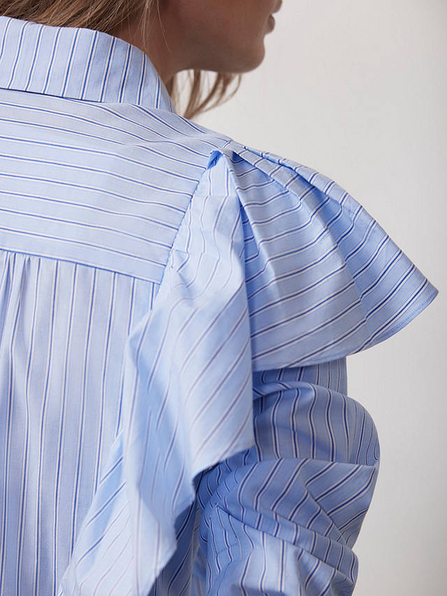 Mint Velvet Striped Ruffle Cotton Shirt, Blue