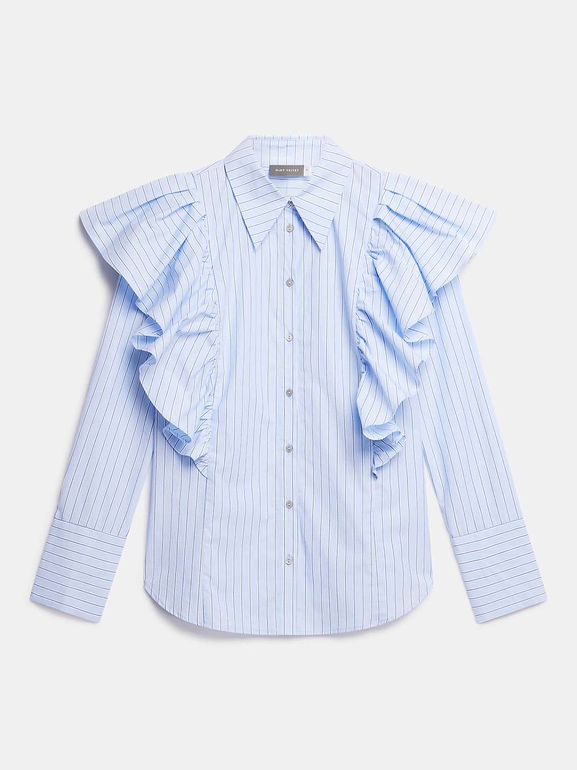 Buy Mint Velvet Striped Ruffle Cotton Shirt, Blue Online at johnlewis.com