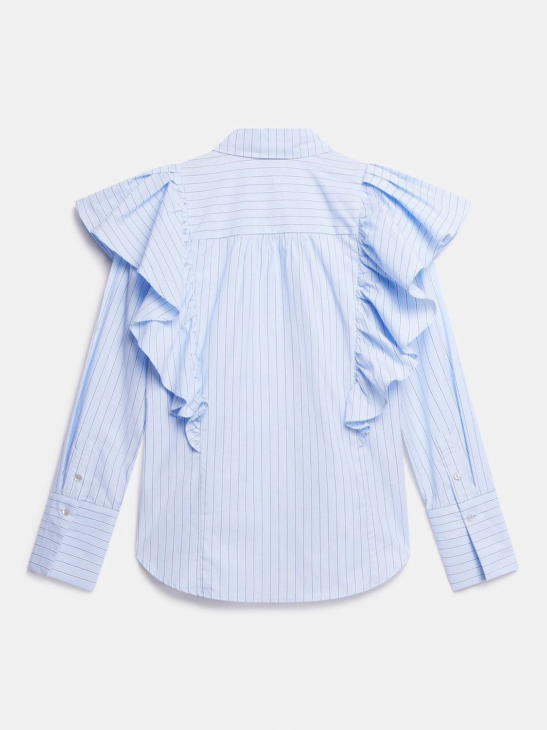 Mint Velvet Striped Ruffle Cotton Shirt, Blue, XS
