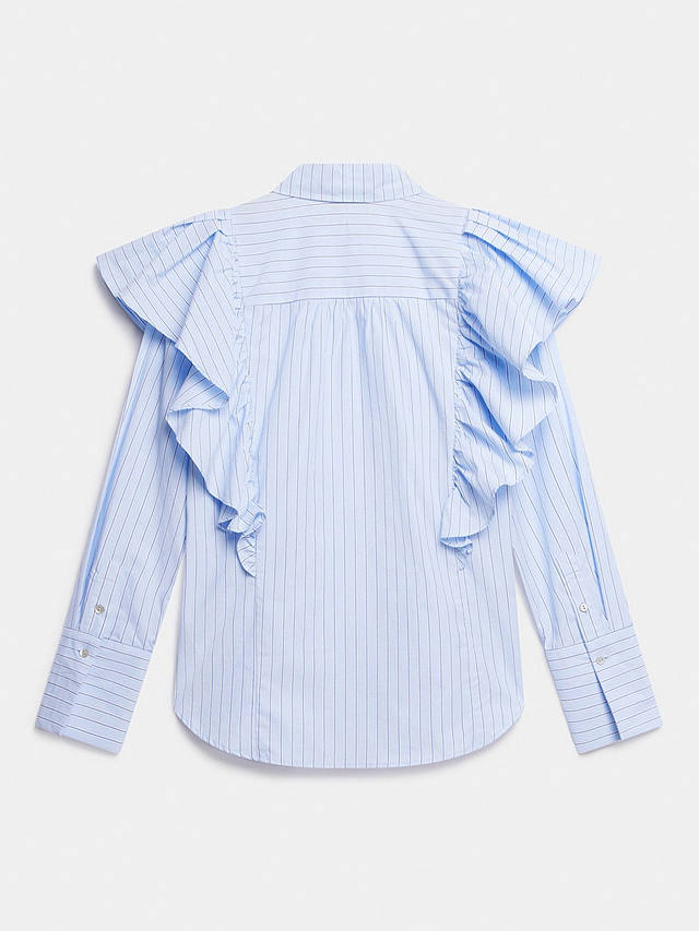 Mint Velvet Striped Ruffle Cotton Shirt, Blue