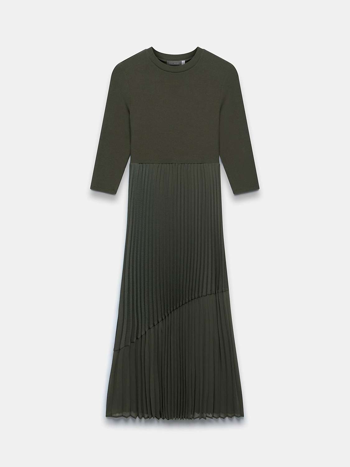 Buy Mint Velvet Plisse Midi Dress, Khaki Online at johnlewis.com