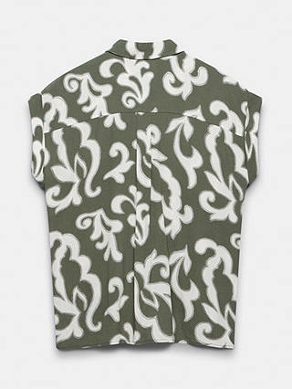 Mint Velvet Abstract Print Longline Shirt, Khaki