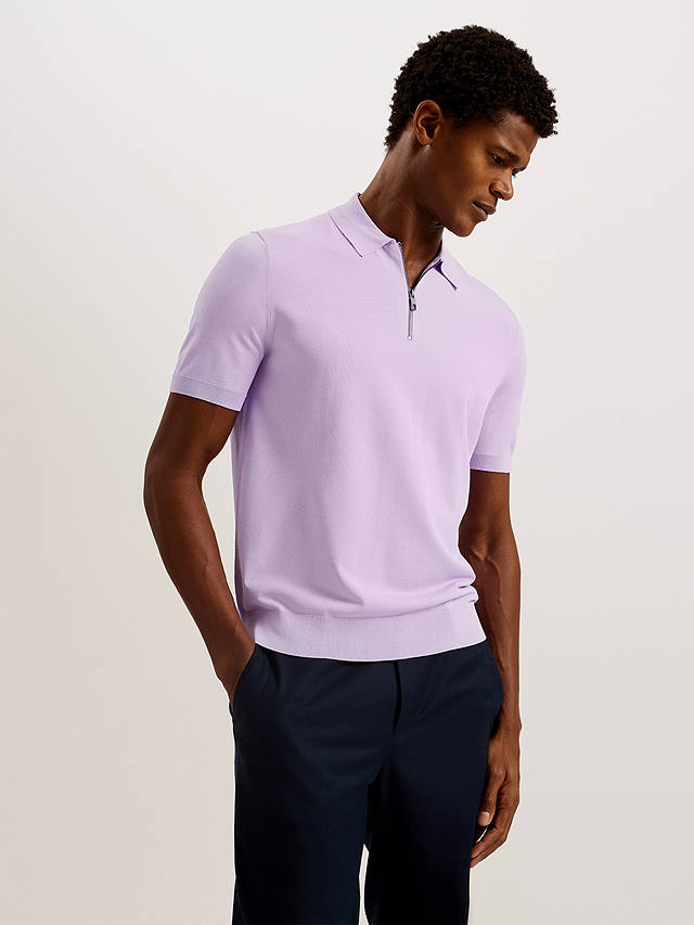 Ted Baker Daldin Short Sleeve Zip Polo Top, Lilac