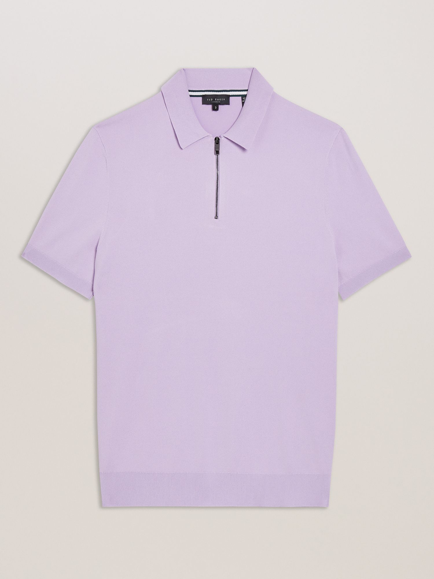 Ted Baker Daldin Short Sleeve Zip Polo Top, Lilac, L