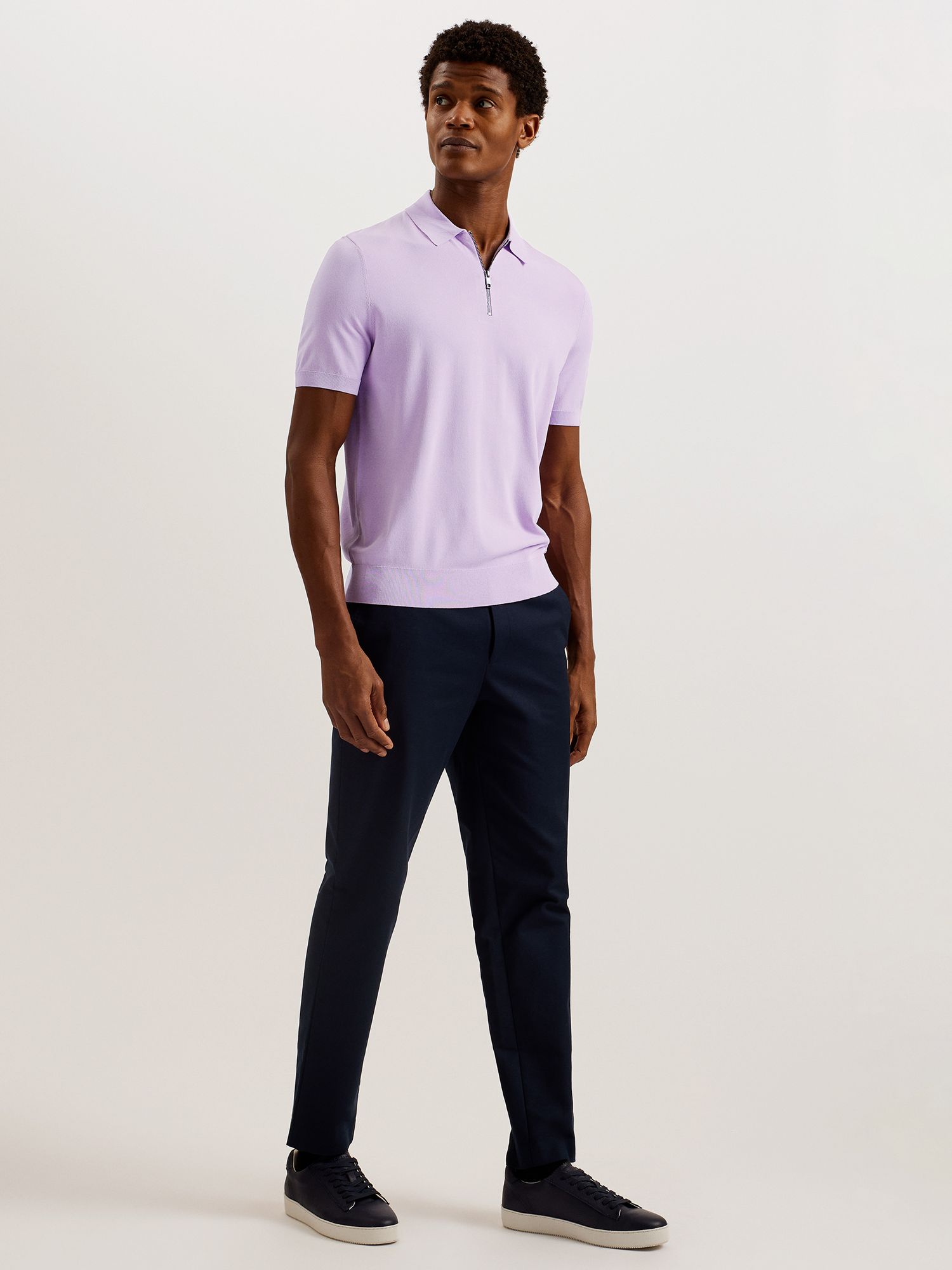 Ted Baker Daldin Short Sleeve Zip Polo Top, Lilac, L