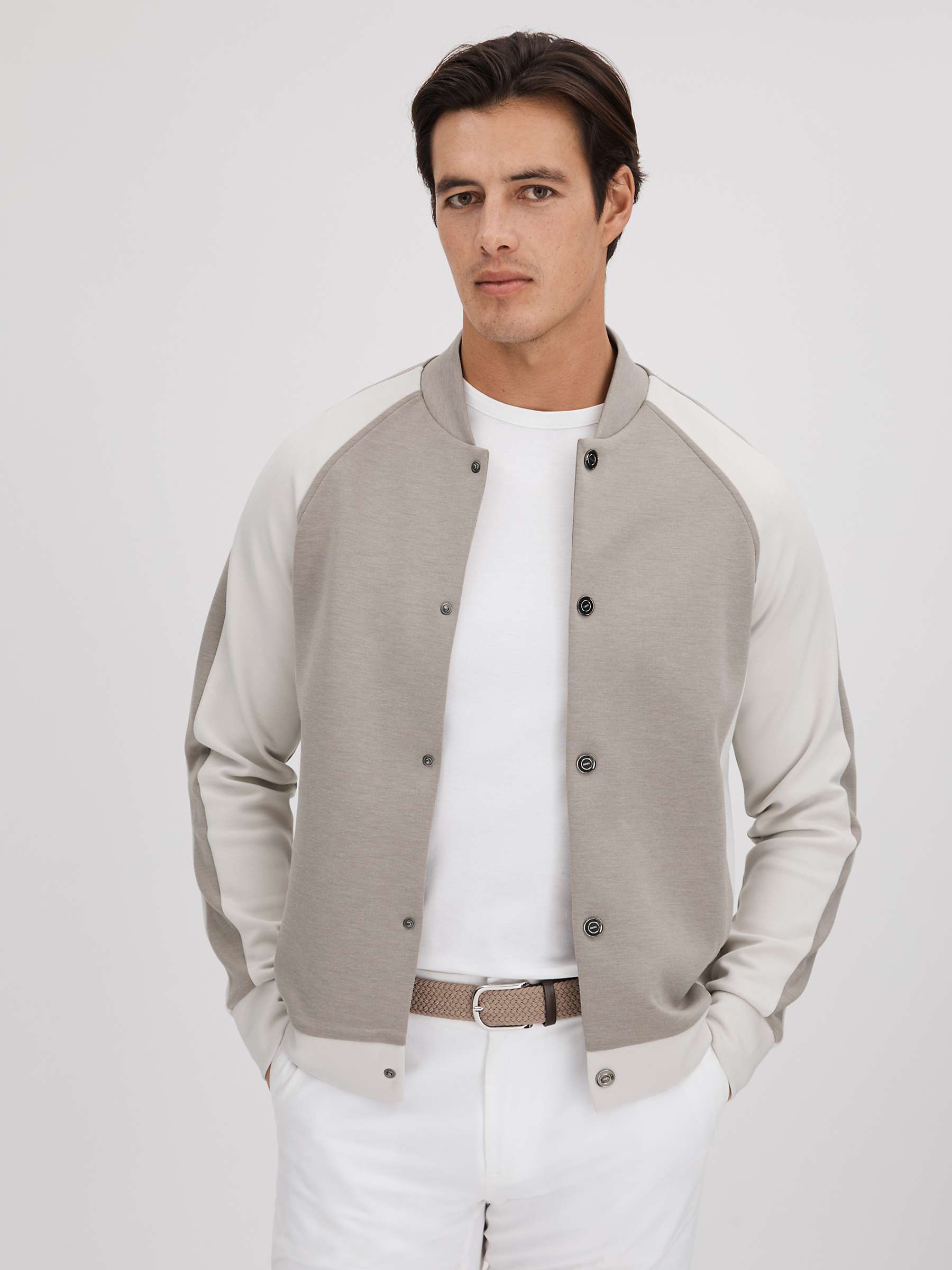 Buy Reiss Pelham Long Sleeve Colour Block Jacket, Taupe/White Online at johnlewis.com