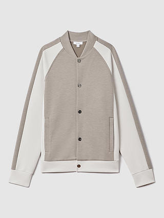 Reiss Pelham Long Sleeve Colour Block Jacket, Taupe/White