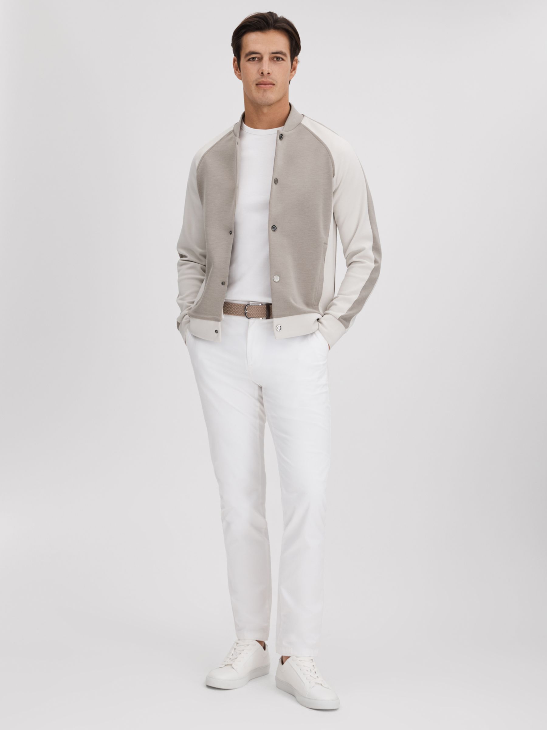 Reiss Pelham Long Sleeve Colour Block Jacket, Taupe/White, XL