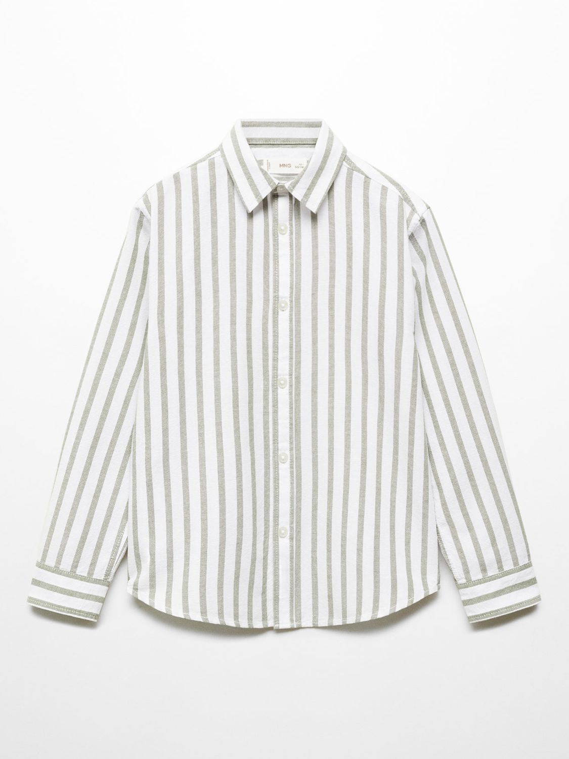 Mango Kids' Edu Slim Fit Stripe Shirt, Beige Khaki, 12Y