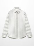 Mango Kids' Edu Slim Fit Stripe Shirt, Beige Khaki