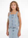 Calvin Klein Kids' Denim Strap Button Trough Top, Powder Blue