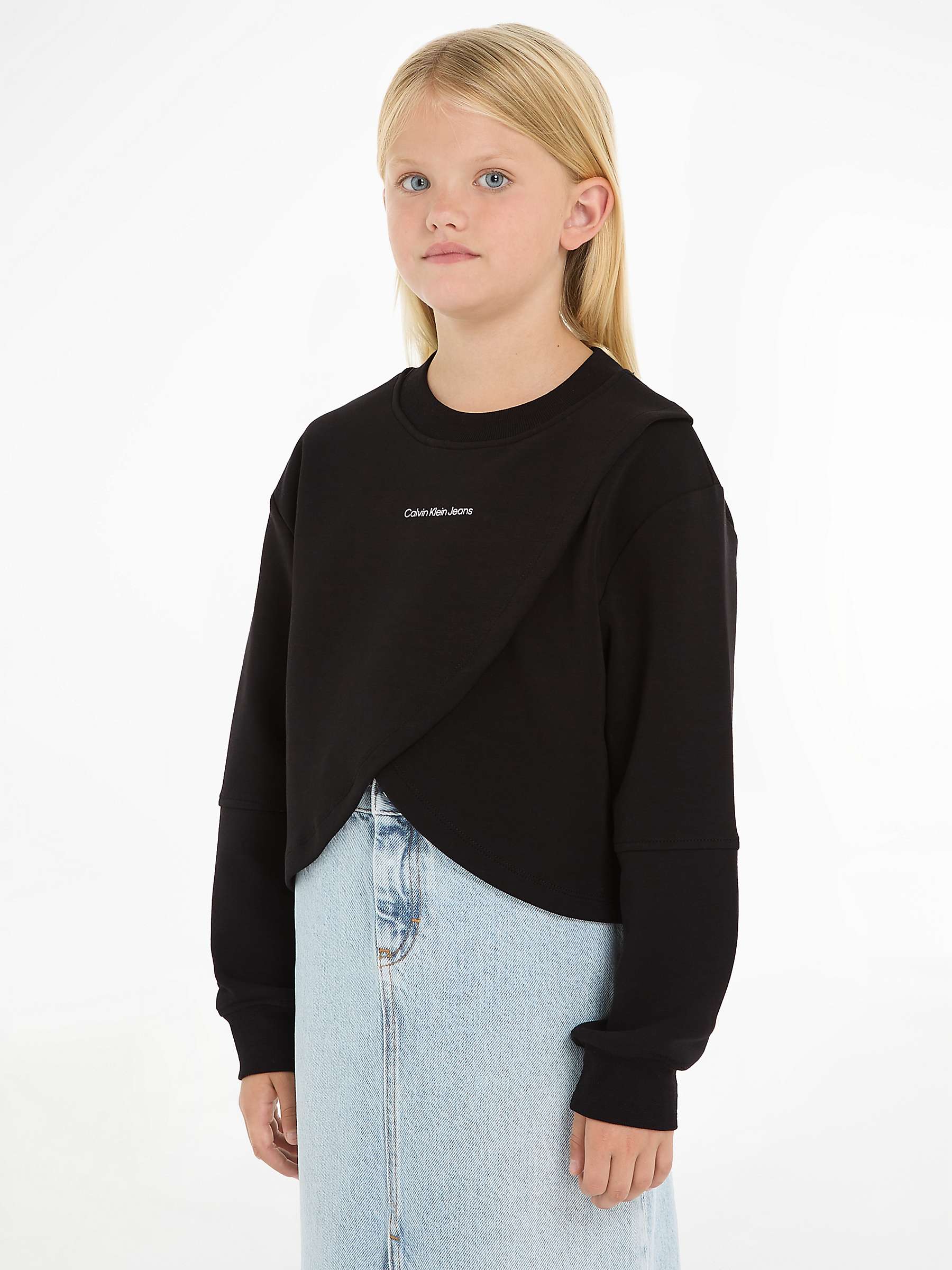 Buy Calvin Klein Kids' CK Boxy Cross Over Sweatshirt, Ck Black Online at johnlewis.com