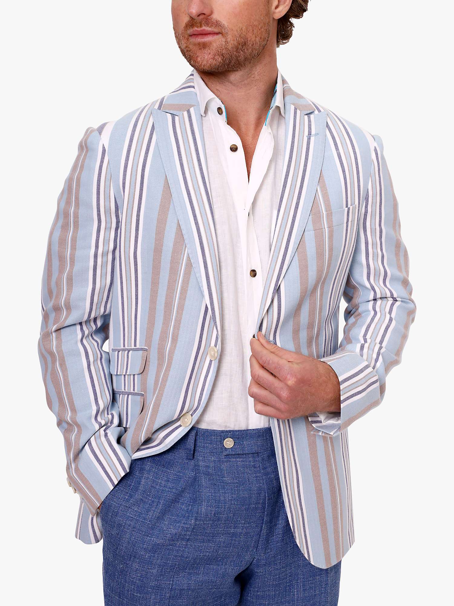 Buy KOY Stripe Cotton Blazer, Blue/Beige Online at johnlewis.com