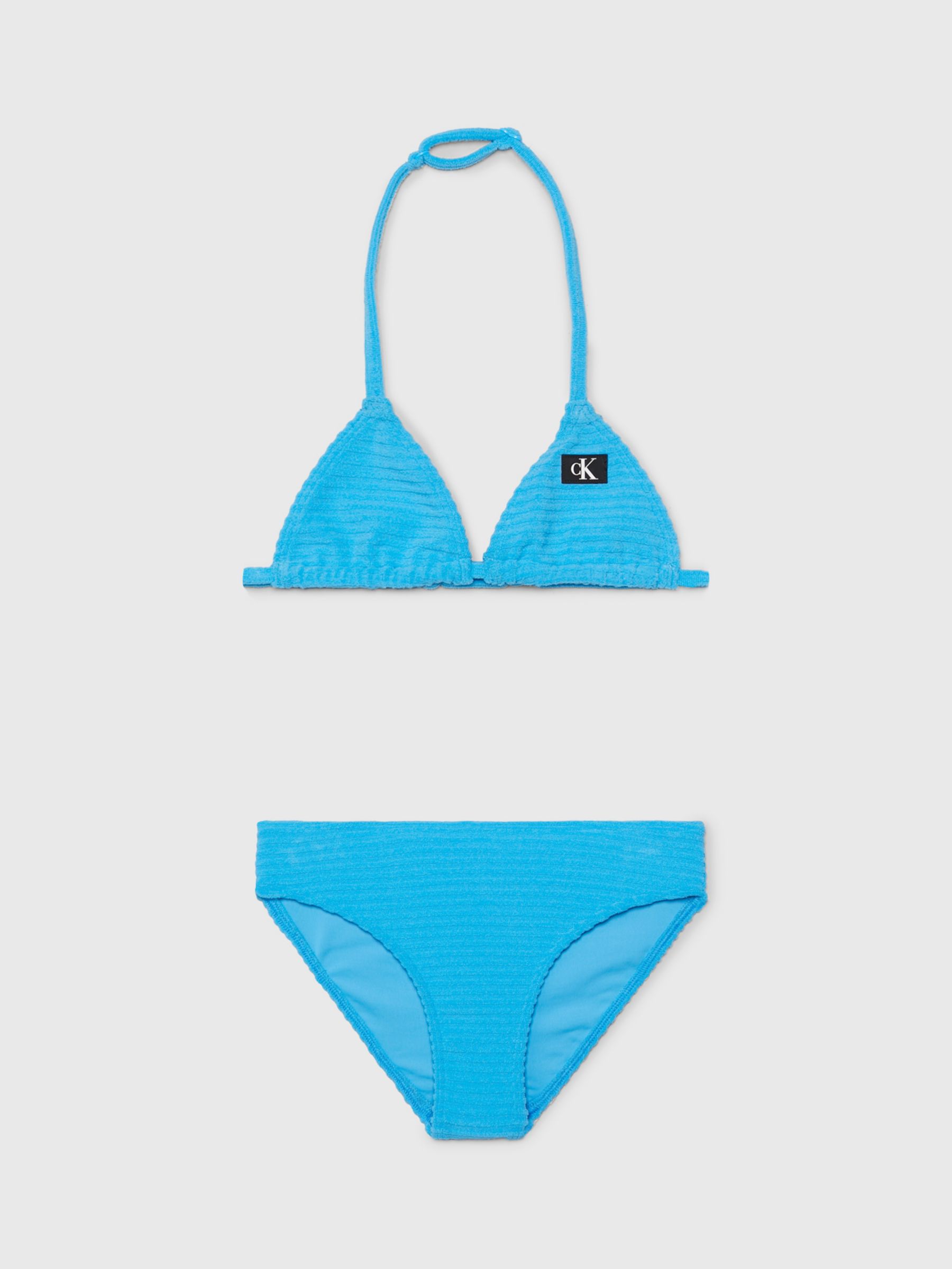 Calvin Klein Kids' Logo Triangle Rib Bikini Set, Malibu Blue, 12-14Y