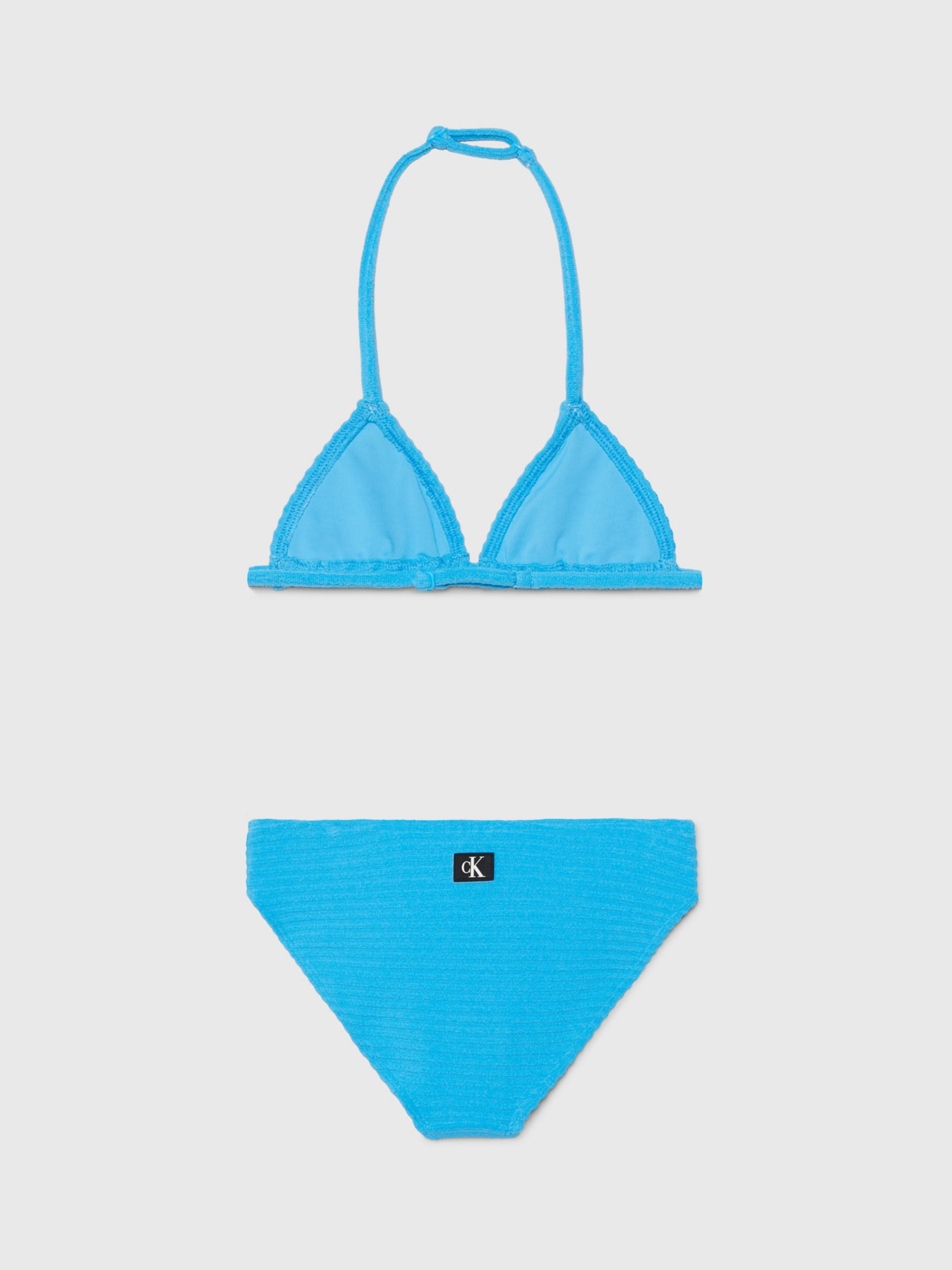 Calvin Klein Kids' Logo Triangle Rib Bikini Set, Malibu Blue, 12-14Y