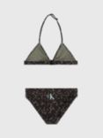 Calvin Klein Kids' Monogram Triangle Bikini Set, Ck Leopard Olive