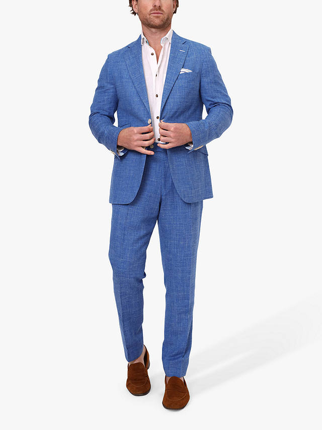KOY Linen Blend Suit Trousers, Mid Blue