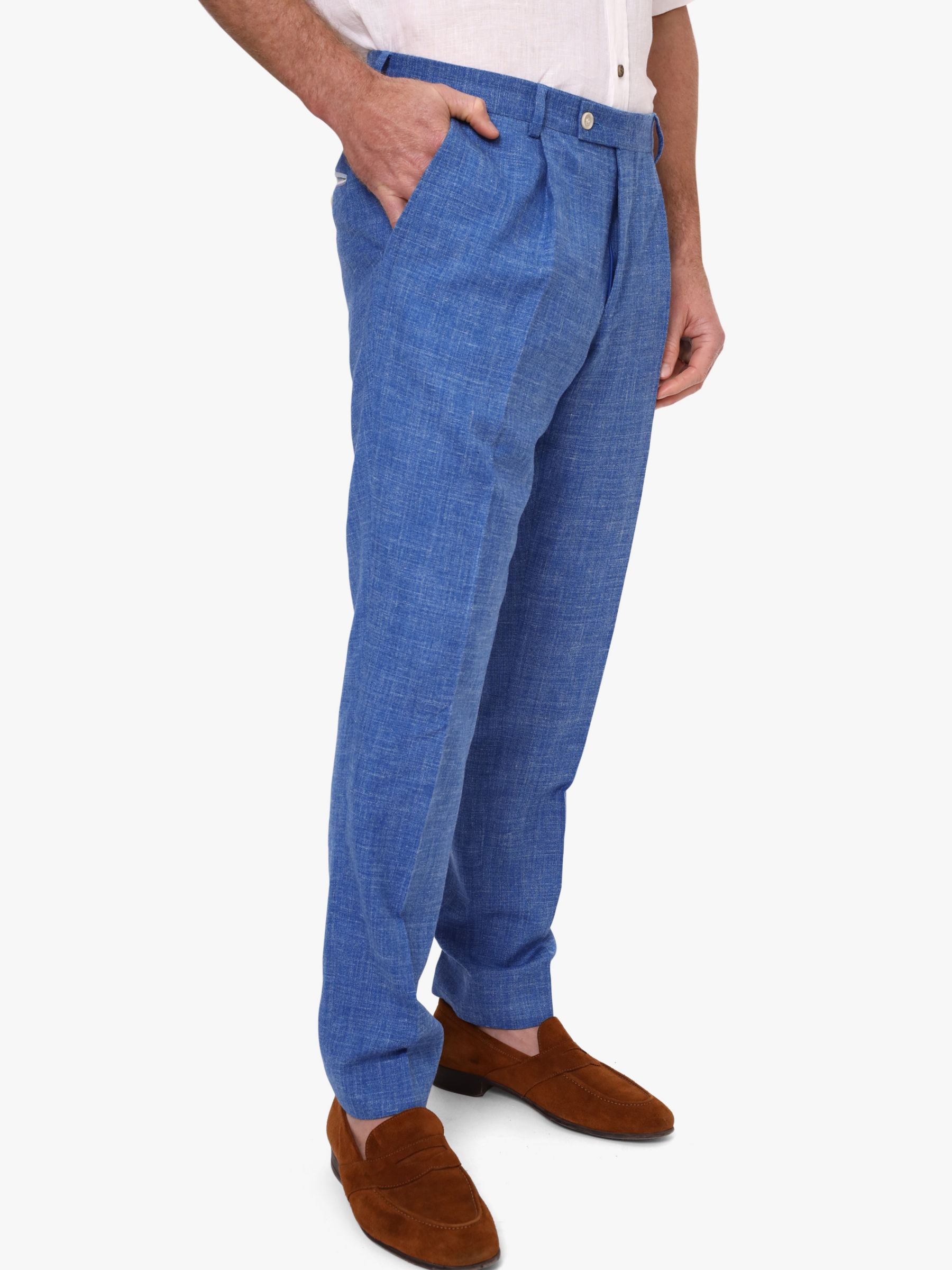 KOY Linen Blend Suit Trousers, Mid Blue, 30R