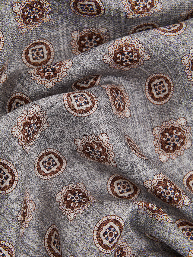 Reiss Tindari Medallion Print Reversible Silk Handkerchief, Grey Melange