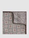 Reiss Tindari Medallion Print Reversible Silk Handkerchief, Sage Melange