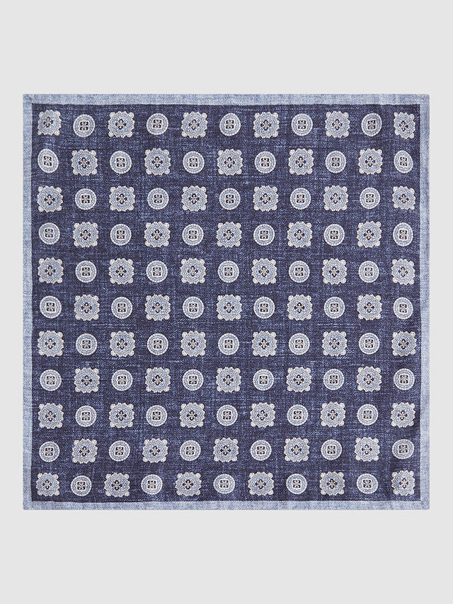 Reiss Tindari Medallion Print Reversible Silk Handkerchief, Indigo Melange