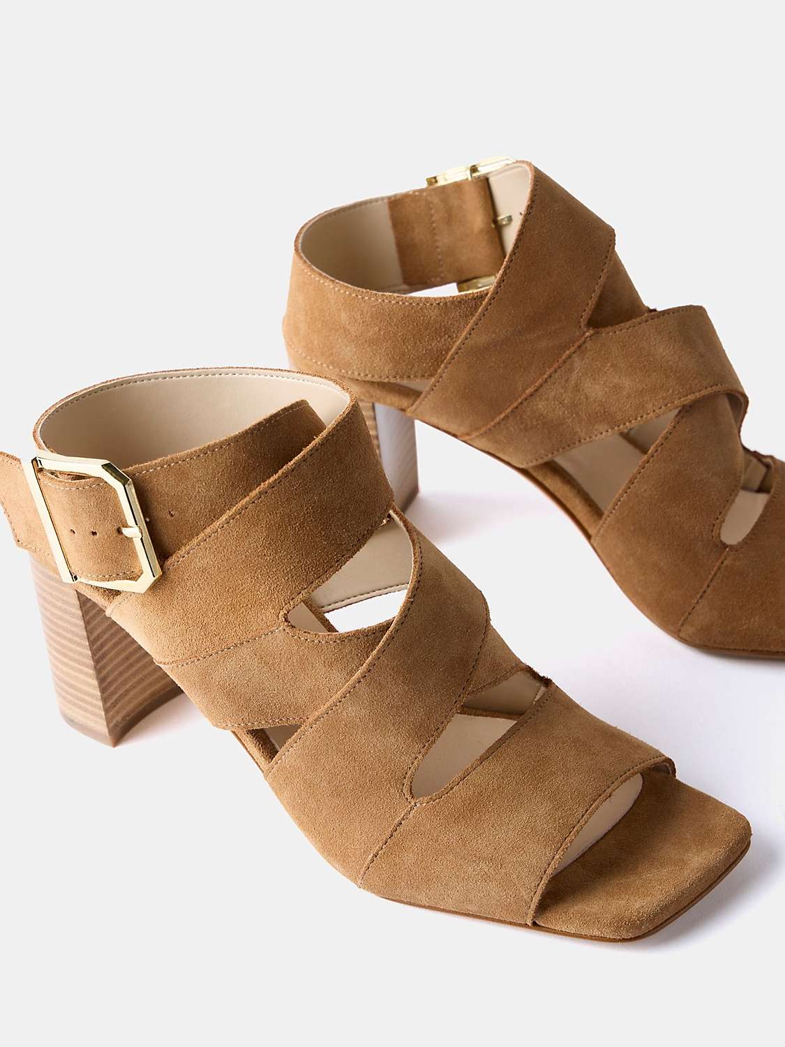 Buy Mint Velvet Buckle Strap Suede Block Heel Sandals, Brown Online at johnlewis.com
