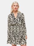 Whistles Petite Riley Floral Print Shirred Mini Dress, Black/Cream, Black/Cream