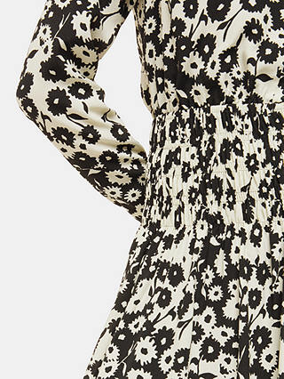 Whistles Petite Riley Floral Print Shirred Mini Dress, Black/Cream