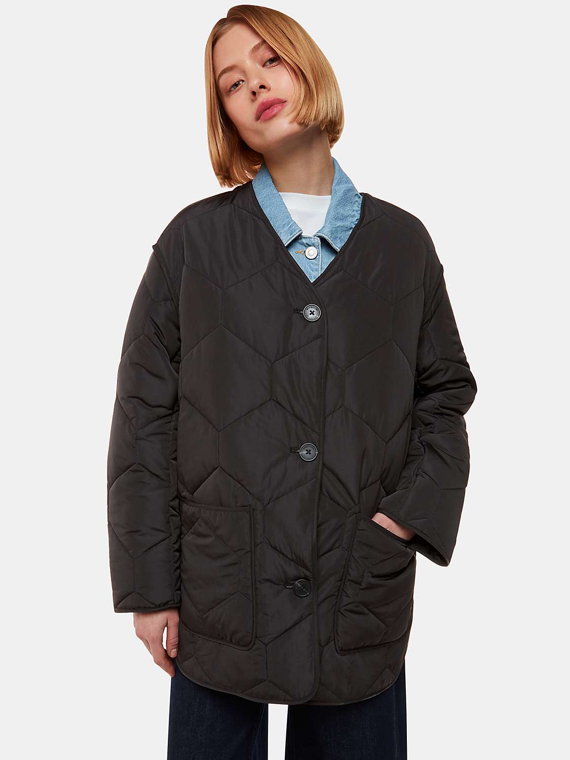 Buy Whistles Rita Short Quilted Coat, Black Online at johnlewis.com