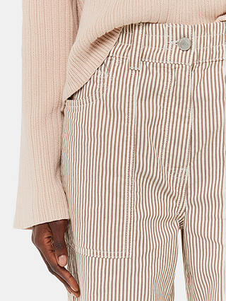 Whistles Tessa Cotton Linen Blend Stripe Trousers, Brown/Cream