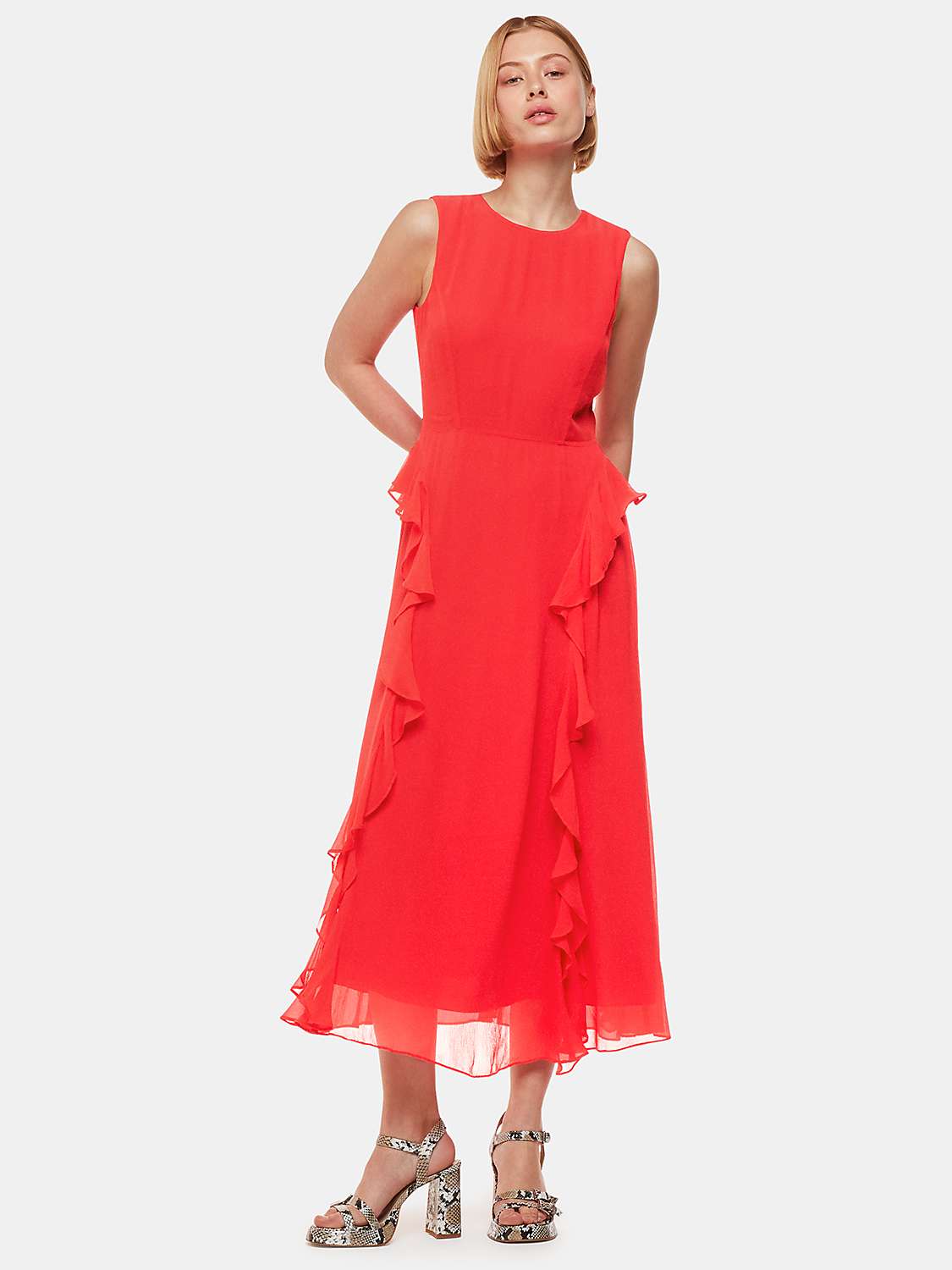 Buy Whistles Nellie Frill Detail Midi Dress, Red Online at johnlewis.com