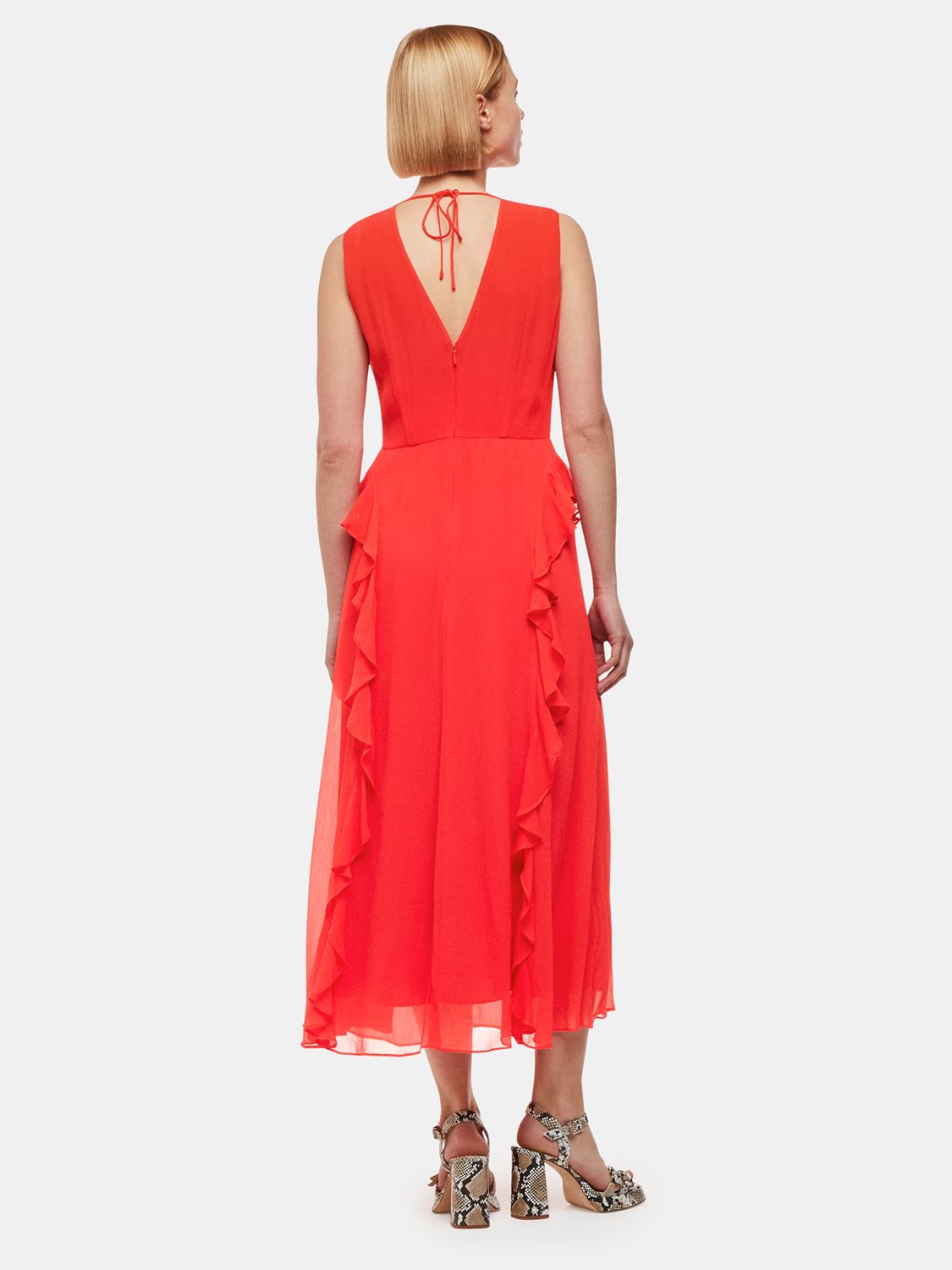 Whistles Nellie Frill Detail Midi Dress, Red, 6