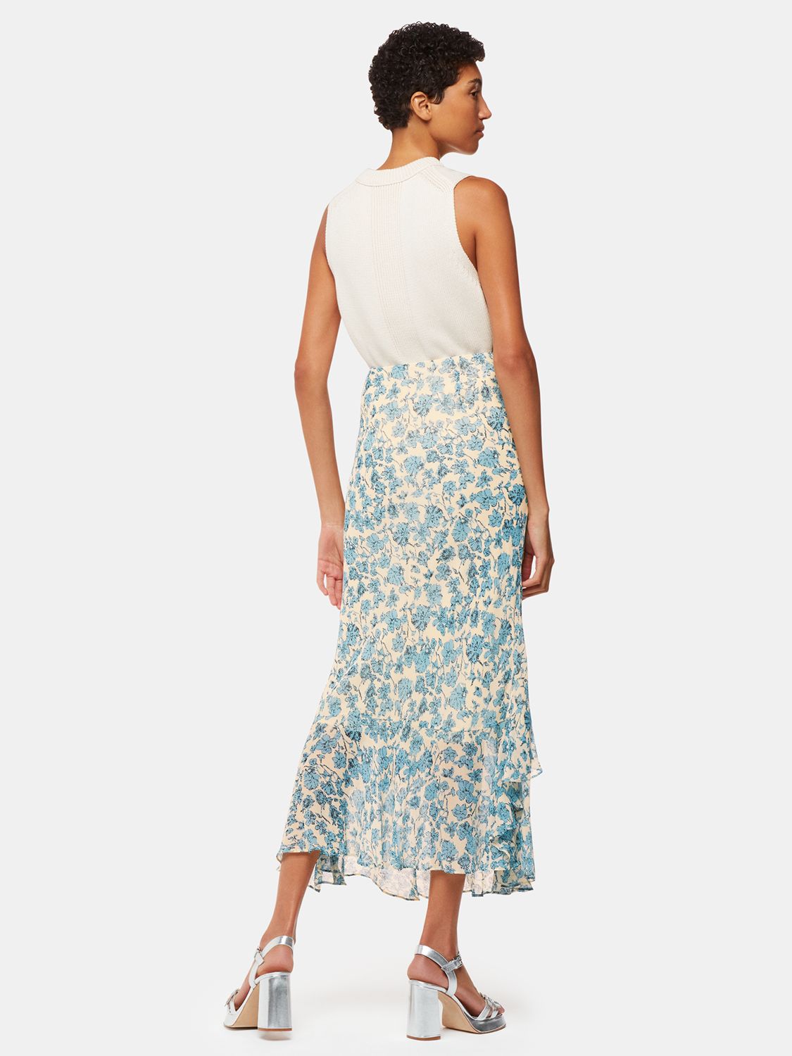 Whistles Shaded Floral Midi Skirt, Blue/Multi, 10