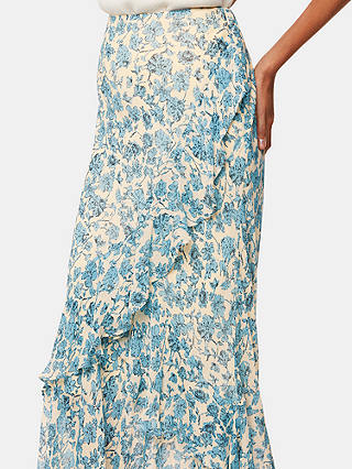 Whistles Shaded Floral Midi Skirt, Blue/Multi