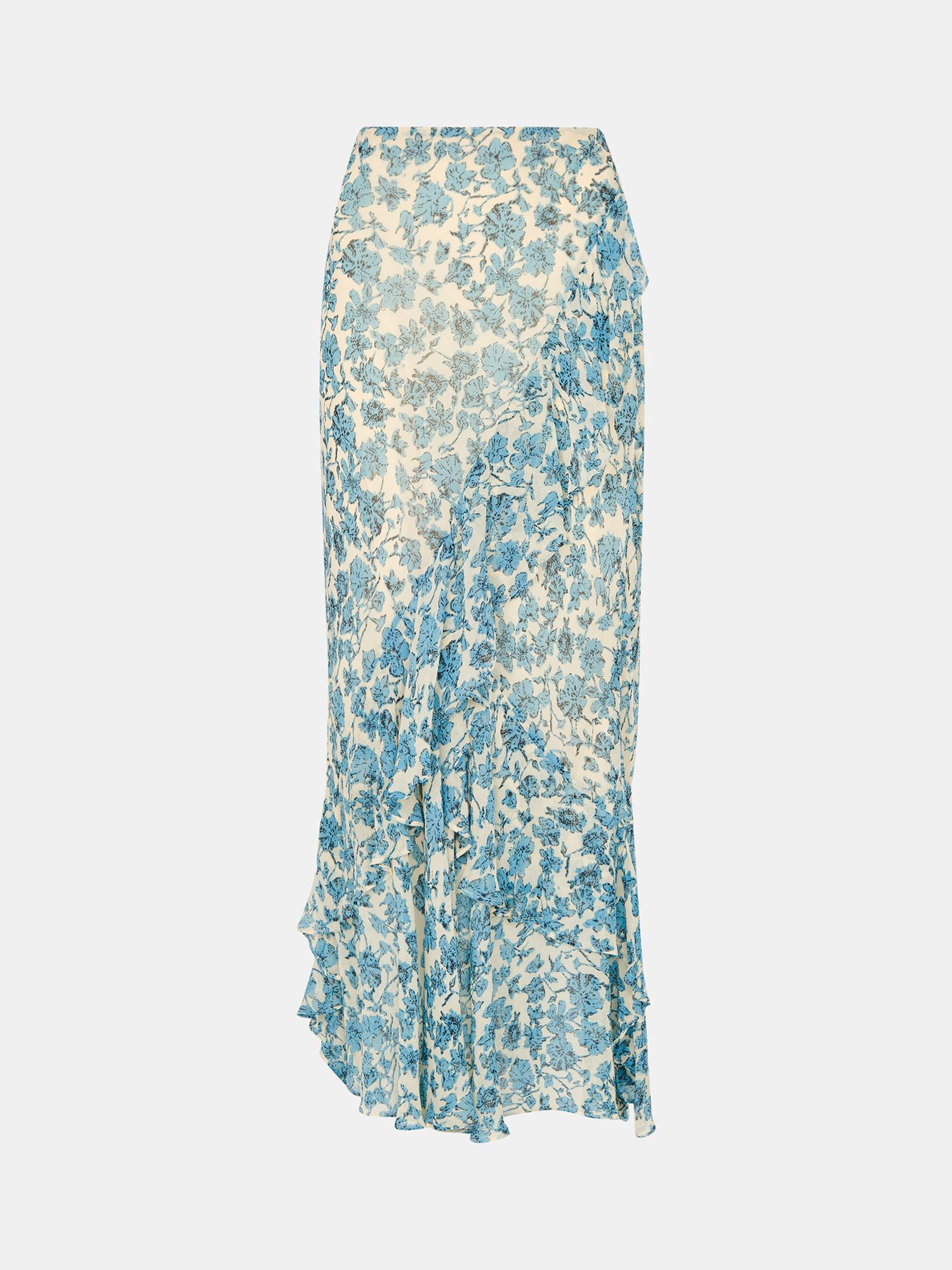 Whistles Shaded Floral Midi Skirt, Blue/Multi, 10