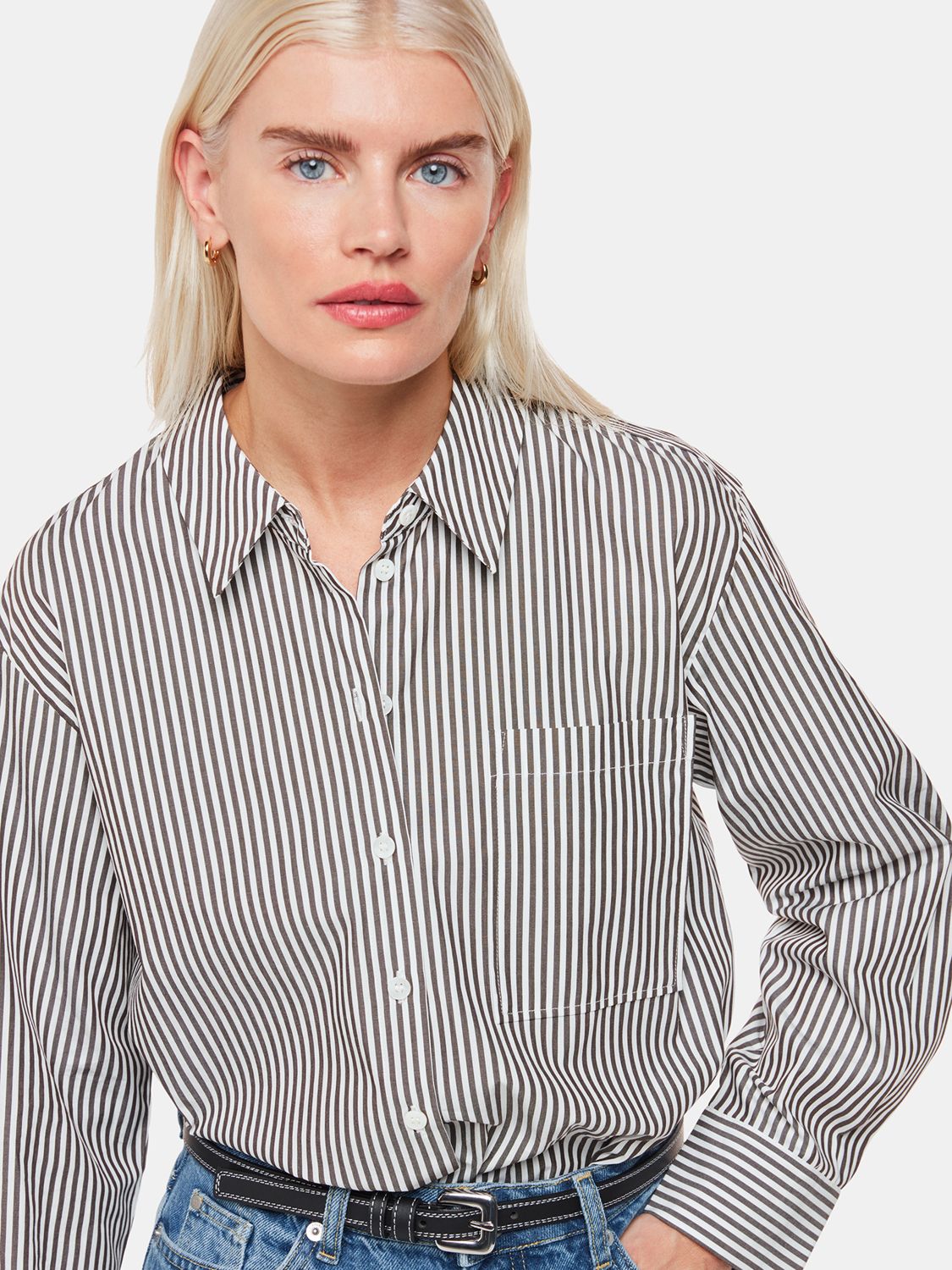 Whistles Petite Striped Relaxed Fit Shirt, Black/White, 6