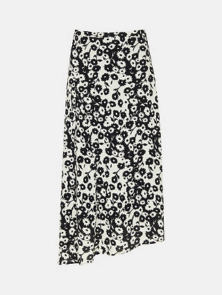 Whistles Riley Floral Print Midi Skirt, Black/White