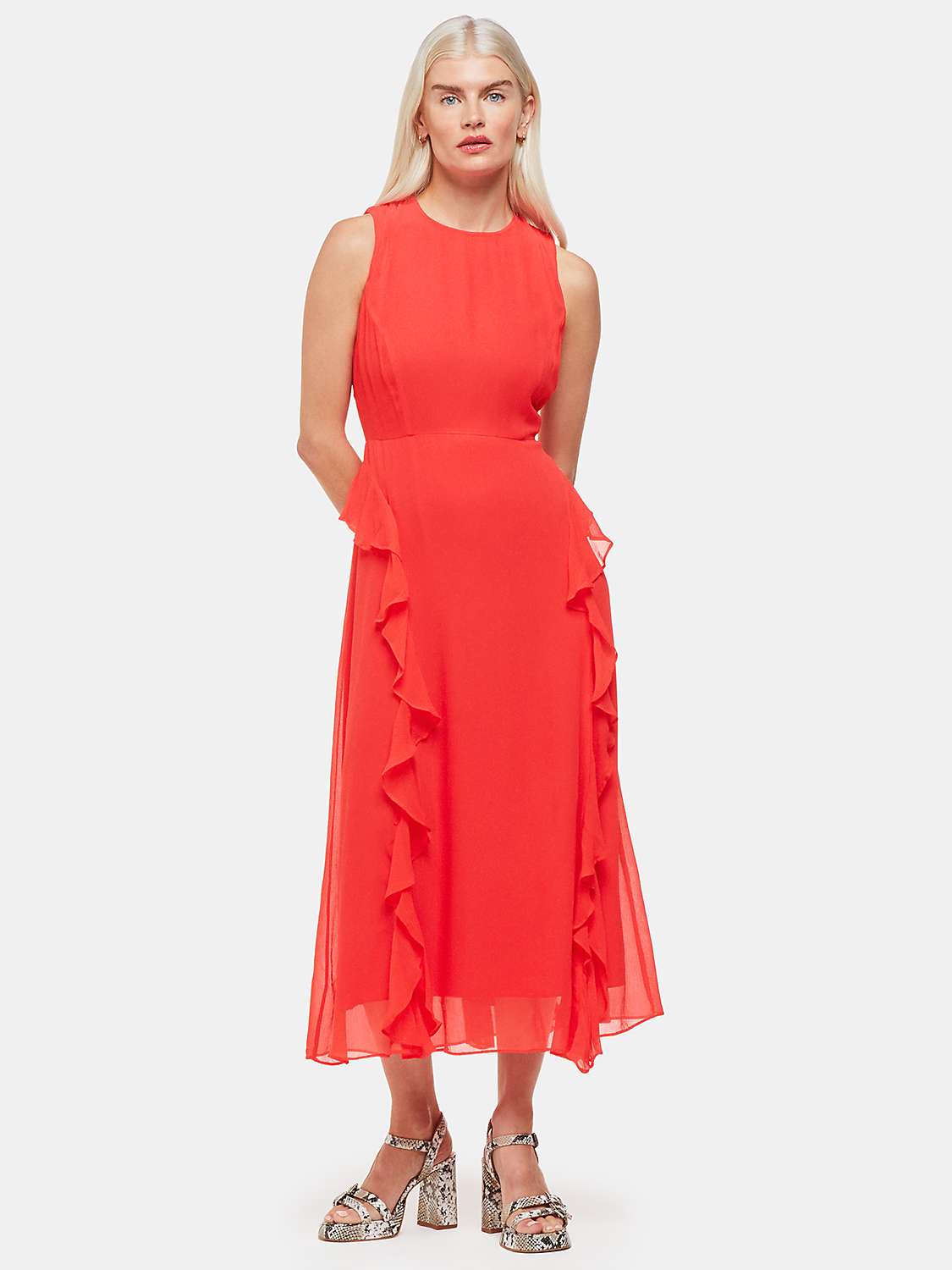Buy Whistles Petite Nellie Frill Detail Midi Dress, Red Online at johnlewis.com